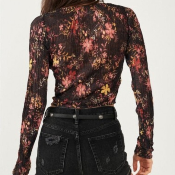 Free People Angelina Floral Long Sleeve Top - Black and Pink XS EUC - Picture 3 of 13